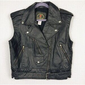 Genuine Leather Biker Vest Jacket Womens SZ M Dark Brown zip pockets Rock Punk